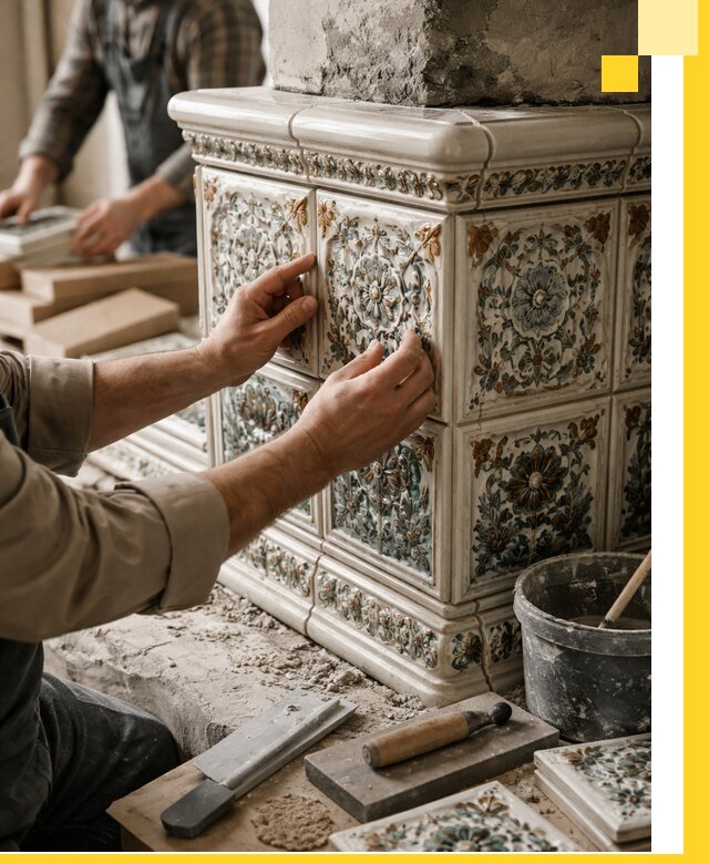 Изразцовые камины под ключ в Бийске: проект и монтаж