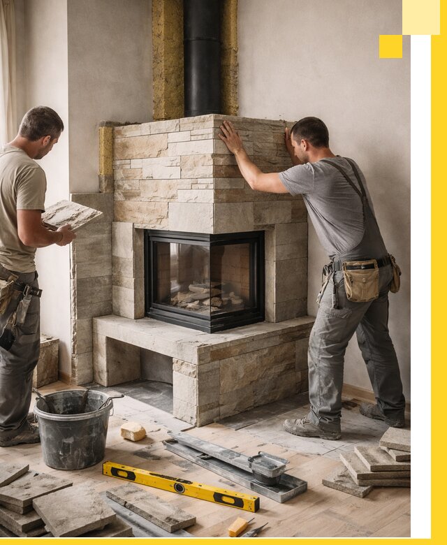 Угловые камины под ключ проект, монтаж и отделка в Бийске