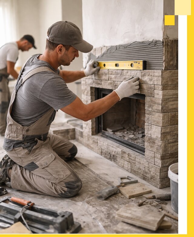 Облицовка каминов в Бийске, монтаж и отделка натуральным камнем