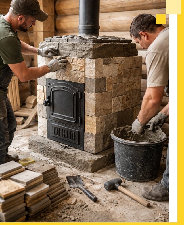 Облицовка банной печи под ключ в Бийске: камень и плитка