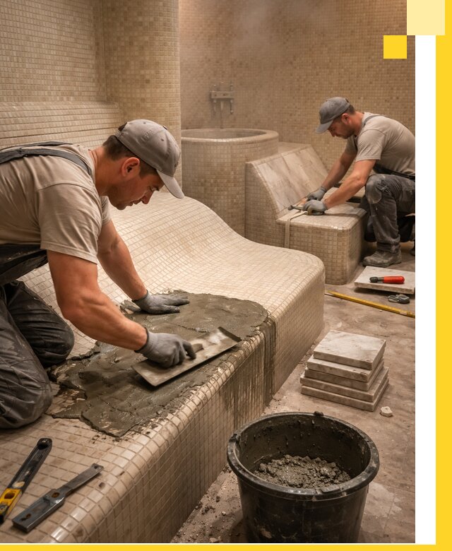 Лежаки для хамама под ключ в Бийске, проект и монтаж