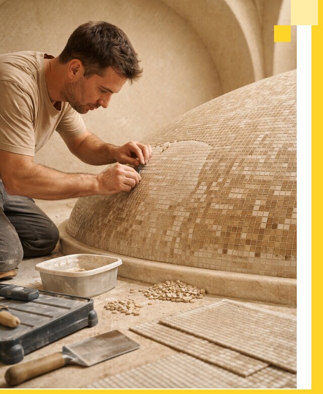 Профессиональная укладка мозаики для хамама под ключ в Бийске